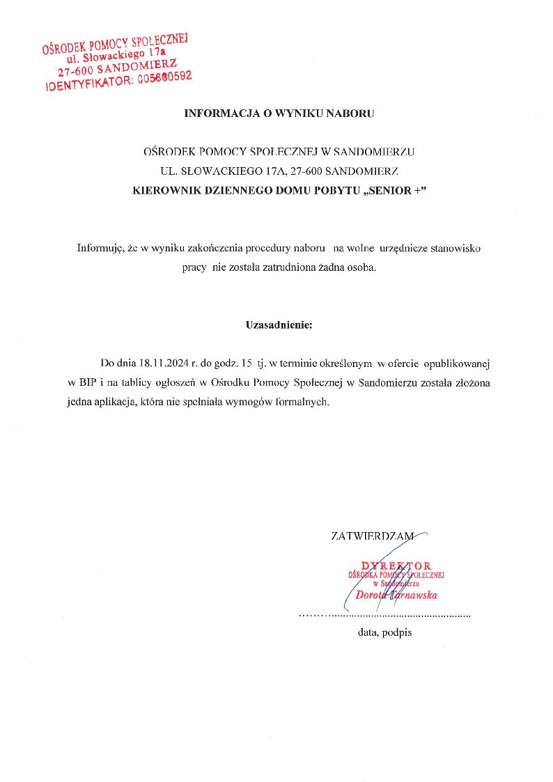 Informacja o wynikach naboru